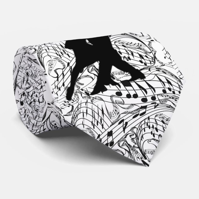 BLACK MUSIC NOTES WITH DANCING COUPLE-TIE TIE (Rolled)