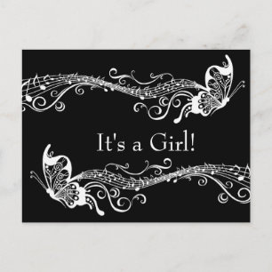 Black Musical Butterflies Baby Shower Invitation