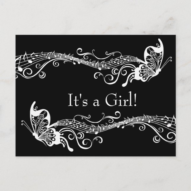 Black Musical Butterflies Baby Shower Invitation (Front)