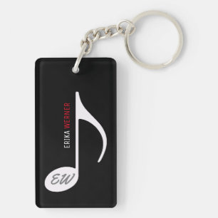 black musical key-chain with name and initials key ring