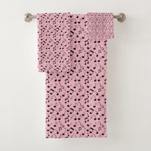 Black Musical Notes Design Bath Towel Set