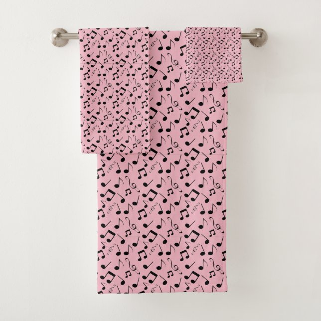 Black Musical Notes Design Bath Towel Set (Insitu)