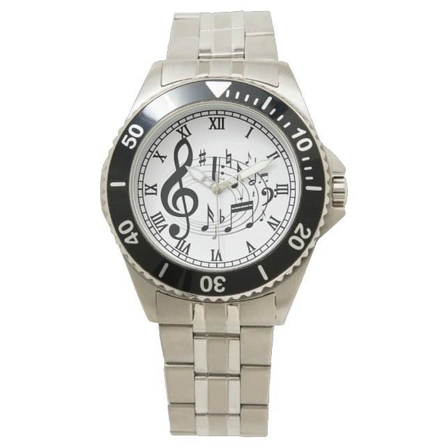 Black Musical Notes in Oval Shape designer watches (Front)