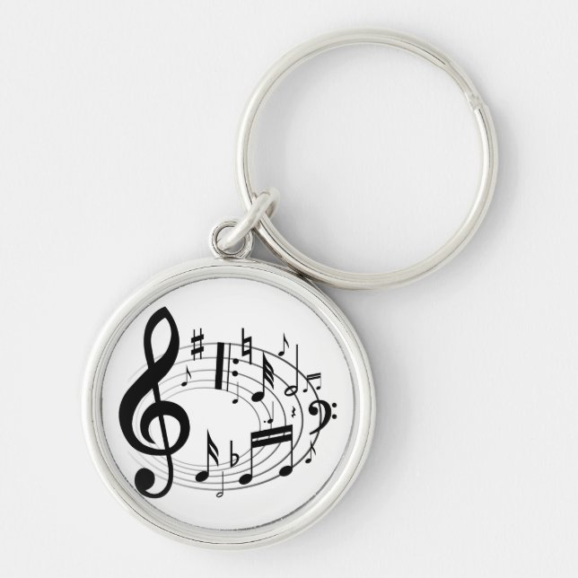Black musical notes in oval shape key ring (Front)