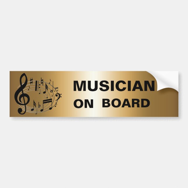 Black musical notes in oval shape ON GOLD Bumper Sticker (Front)