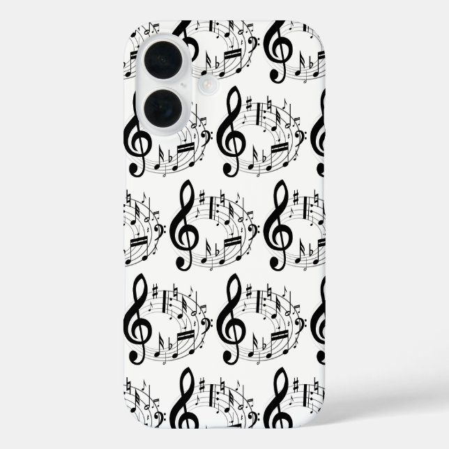 Black Musical Notes in Oval Shape Pattern Case-Mate iPhone Case (Back)