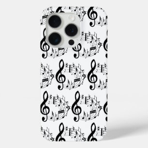 Black Musical Notes in Oval Shape Pattern iPhone 15 Pro Case