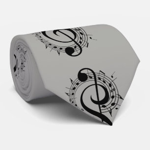 Black Musical Symbols on Grey Tie