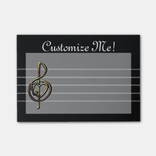 Black Musical Treble Clef Post-it Notes