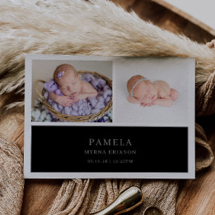Black Muted Gray Chic Baby Photo Announcement Card
