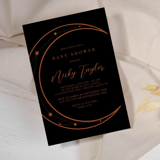 Black Mystic and Celestial Moon Baby Shower Invitation (Creator Uploaded)