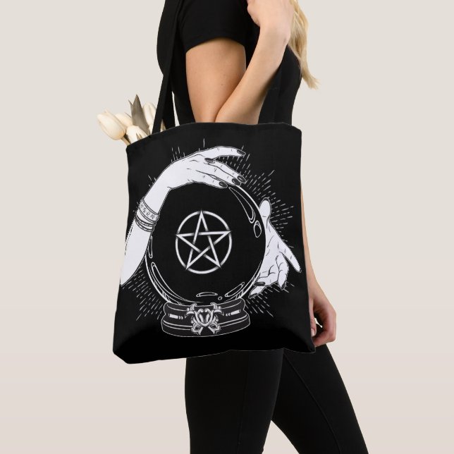 Black Mystic Fortune Teller Mystical Crystal Ball Tote Bag (Close Up)