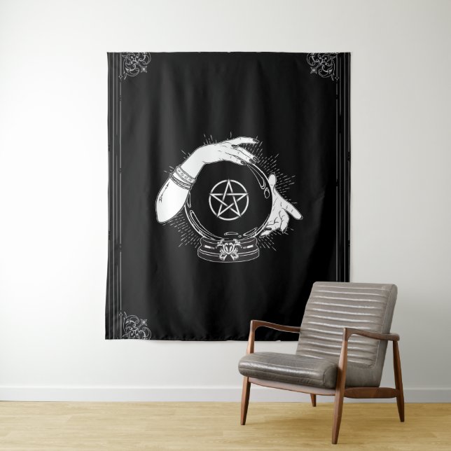 Black Mystic Fortune Teller Mystical Crystal Party Tapestry (In Situ)