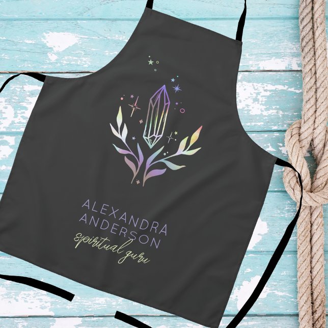 Black Mystical Holographic Spiritual Crystals  Apron (Black Mystical Holographic Spiritual Crystals Apron)