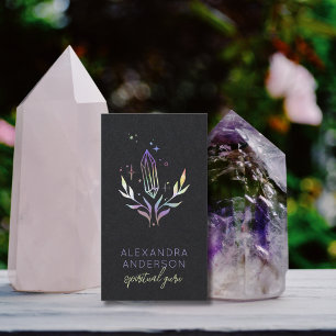 Black Mystical Holographic Spiritual Crystals Business Card