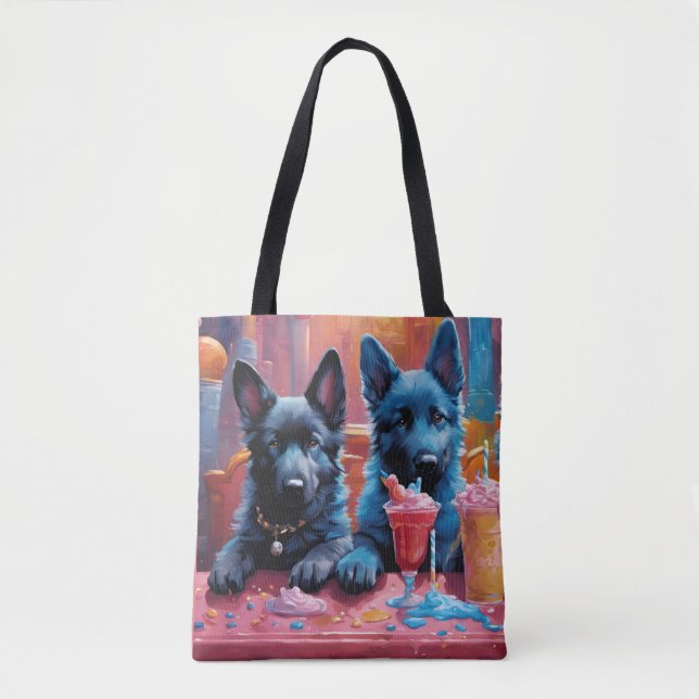 Black N Blue German Shepherd Puppies N Milkshakes Tote Bag (Front)