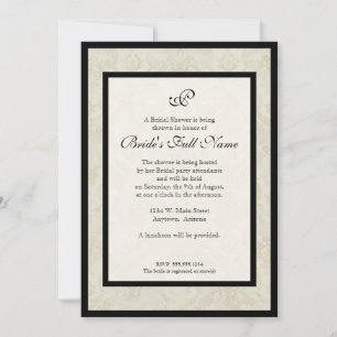 Black n Cream Fleur de Lis Damask Wedding Invitation