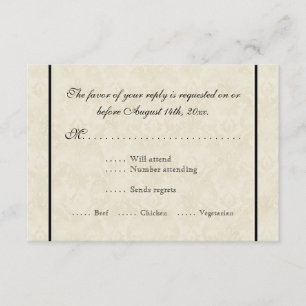 Black n Cream Fleur de Lis Damask Wedding RSVP Card