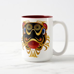 Black 'n Gold Chinese Dragon Face Mugs