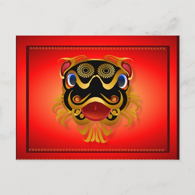 Black 'n Gold Chinese Dragon Face Postcards (Front)