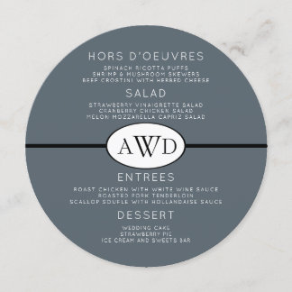 Black n Grey Round Wedding Monogram Menu Template