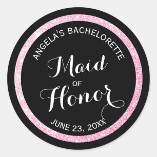 Black n Pink Glitter Maid of Honour Bachelorette Classic Round Sticker