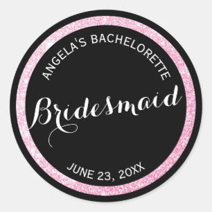 Black n Pink Glitter Matron of Honour Bachelorette Classic Round Sticker