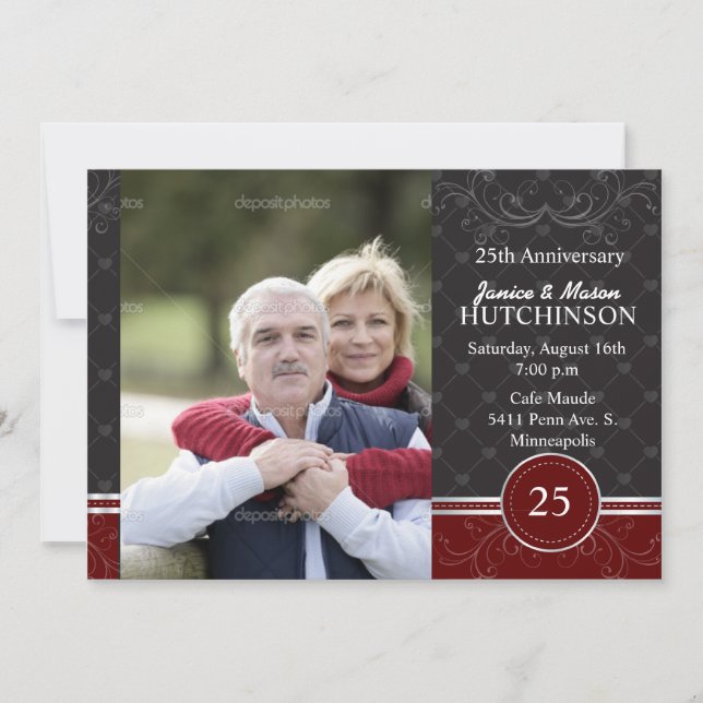 Black n Silver elegance - 25th wedding anniversary Card (Front)