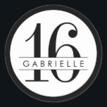 Black n White Border Birthday Favour Sticker Label<br><div class="desc">Bold and colourful round customisable birthday age and name text sticker favour label. Great accent for elegant and modern Bat Mitzvah celebrations,  sweet sixteen,  16th birthday parties,  Quinceaneras,  baby showers,  bridal showers,  and weddings. Visit the Paper Grape Zazzle shop for coordinating party goods,  stationery,  and invitations.</div>