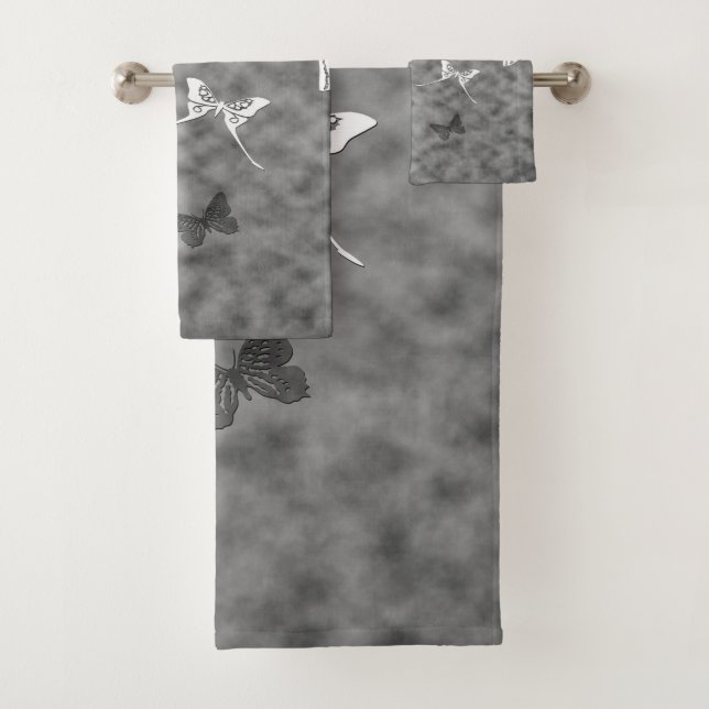 Black n White Butterflies Bath Towel Set (Insitu)