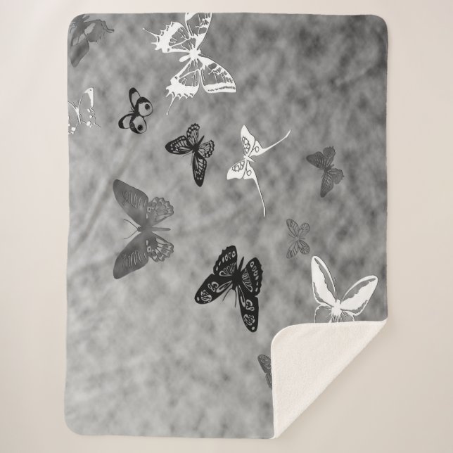 Black n White Butterflies Sherpa Blanket (Front)