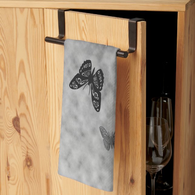 Black n White Butterflies Tea Towel (Thirds Fold)