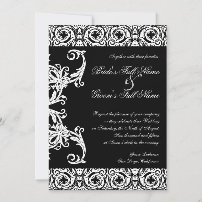 Black n White Circle Damask Wedding Invitations (Front)