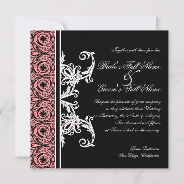 Black n White Circle Damask Wedding Invitations (Front)