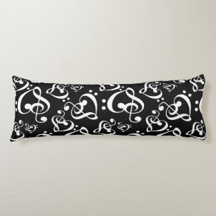 Black N White Clef Hearts Pattern Music Notes Body Cushion