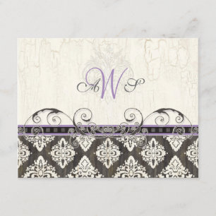 Black 'n White Damask (lilac) RSVP Response Card