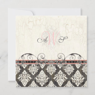 Black 'n White Damask (pink) Wedding Invitation