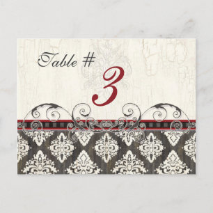 Black 'n White Damask red Table Card Number