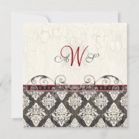 Black 'n White Damask (red) Wedding Invitation