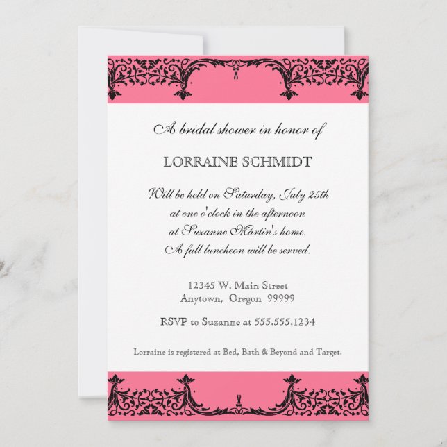 Black n White Fleur de Lis Damask Bridal Shower Invitation (Front)
