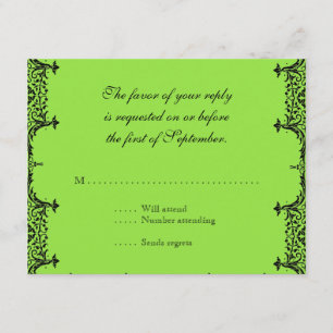 Black n White Fleur de Lis Damask Wedding RSVP Card