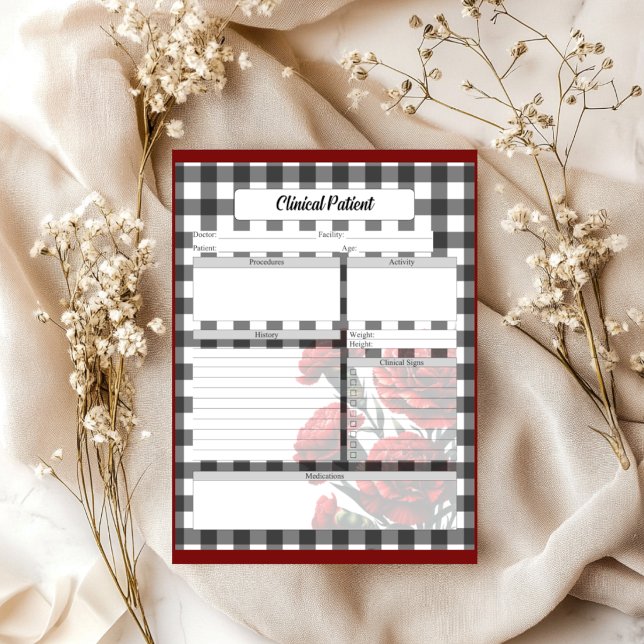 Black n White Floral Gingham _ Clinical Patient Notepad (Creator Uploaded)