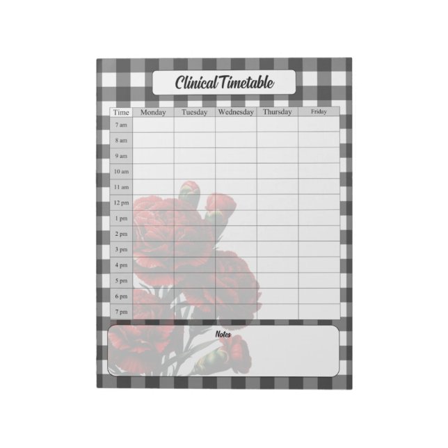 Black n White Floral Gingham _ Clinical Timetable Notepad (Rotated)