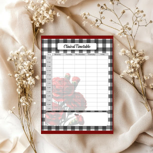 Black n White Floral Gingham _ Clinical Timetable Notepad