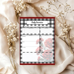 Black n White Floral Gingham _ Daily Overview Notepad