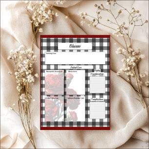 Black n White Floral Gingham_ Disease Temp 1 Notepad