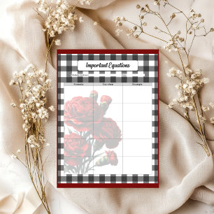 Black n White Floral Gingham _ Important Equations Notepad