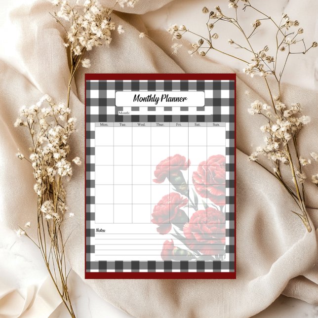 Black n White Floral Gingham _ Monthly Planner Notepad (Creator Uploaded)