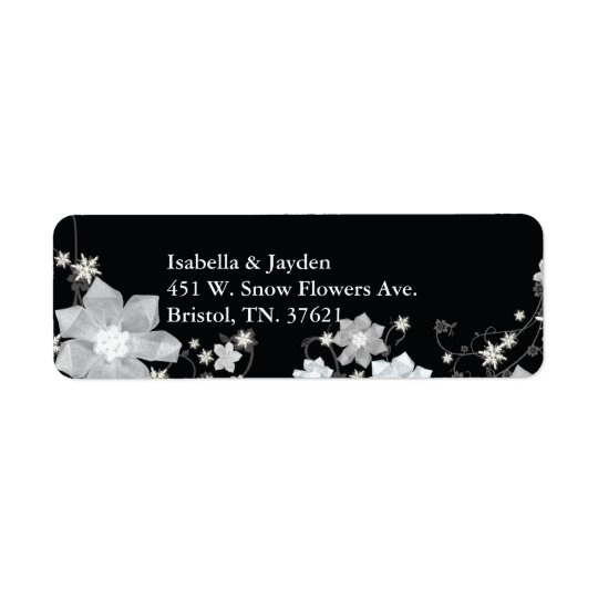 Black n White Floral Winter Wedding Address Return Address Label