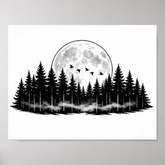 Black N White Forest Sketch, home decor 